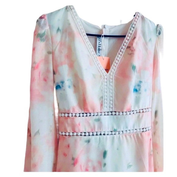 JJ HOUSE ~ Women’s Chiffon midi dress pink and soft blues lined size M - Picture 5 of 8